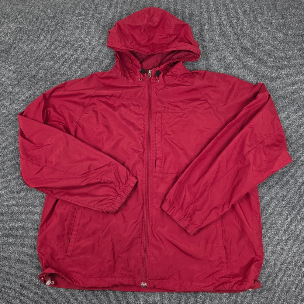 Eddie Bauer Windbreaker Jacket Men's XL TALL Red Hooded Full Zip Lightweight